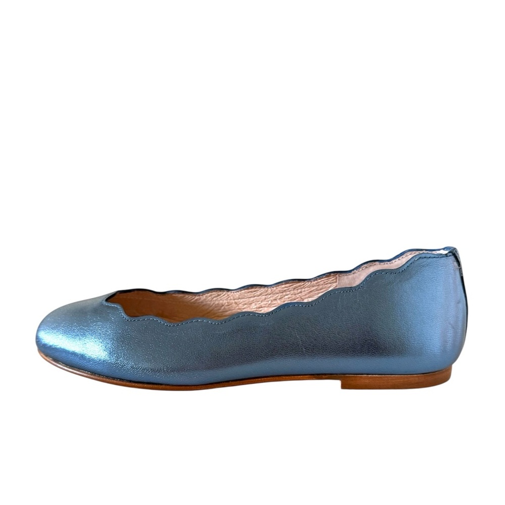 French Sole FS/NY Jigsaw Metallic Blue Leather Scalloped Ballet Flats - Picture 3 of 11